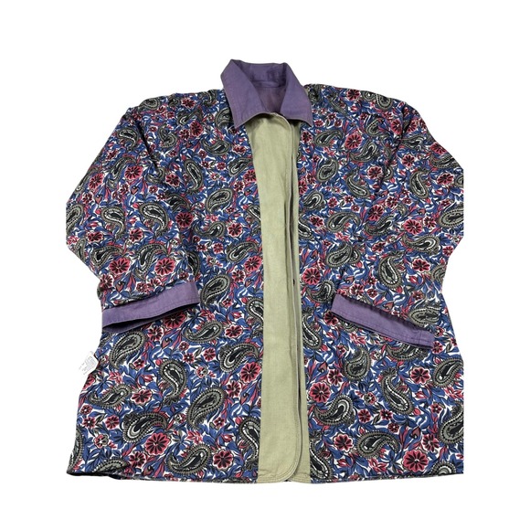 VTG Reversible Plum Utility Jacket Women's L Paisley Floral Lined Chore Coat 90s - Picture 4 of 12